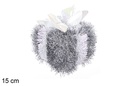 Paquet cadeau en polystyrène décoré de guirlande argentée avec noeud blanc 15 cm