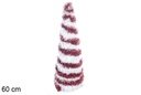 Árvore cônica metal com enfeites vermelho e branco 60 cm