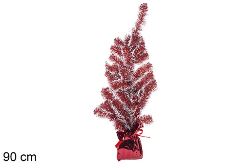 [113665] Albero di Natale rosso/bianco con base rosso 90 cm