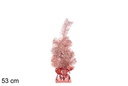 Árvore de Natal rosa metálica com base rosa 53 cm