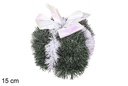 Paquete regalo poliestireno decorado espumillón verde mate y lazo blanco 15 cm