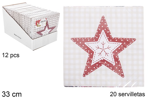 [113692] Pack 20 serviettes décorées d'étoiles 33 cm