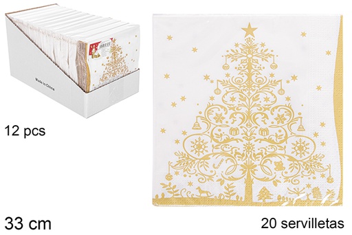 [113698] 20 servilletas decorada árbol de navidad oro 33cm