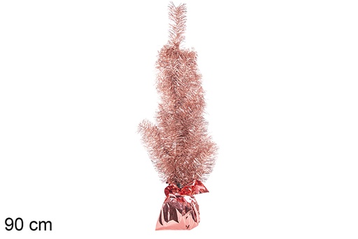 [113703] Albero di Natale rosa metallizzato con base rosa 90 cm