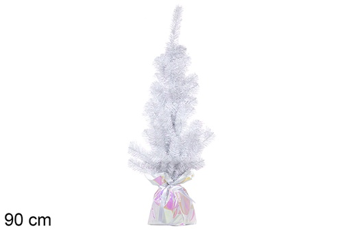 [113706] Árbol Navidad PVC blanco iris con base blanca 90 cm