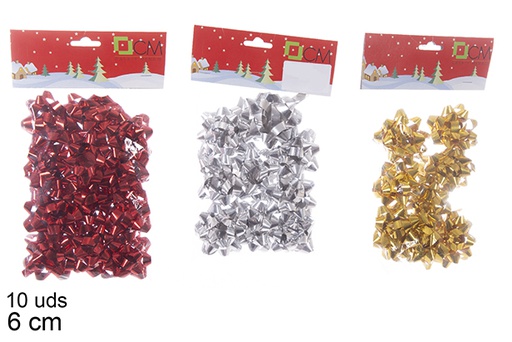 [113733] 10 lazos regalo oro/plata/rojo 6cm en blister