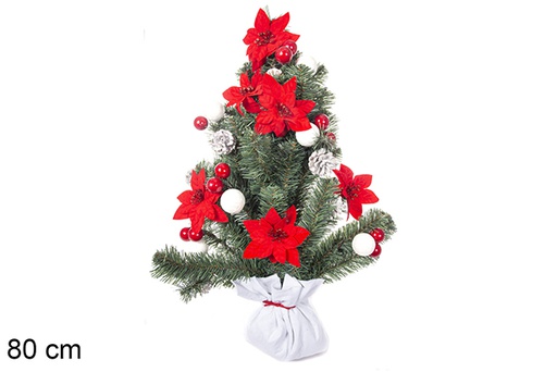 [113778] PVC Christmas tree decorated with pine cones and flowers 80 cm