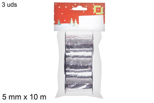 [113808] Pack 3 bobines de ruban polypropylène argentées 5 mm x 10 m.