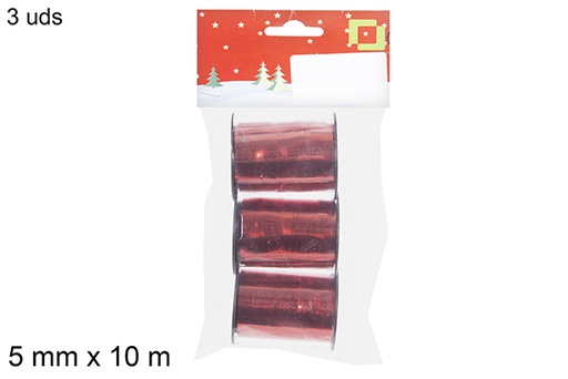 [113813] Pack 3 bobines de ruban polypropylène rouges 5 mm x 10 m