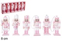 Pack 6 cascanueces Navidad de madera color rosa 8 cm