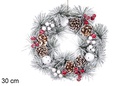 Corona Navidad con piñas y bolas 30 cm