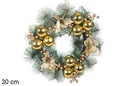 Corona Navidad bolas/flor oro 30 cm
