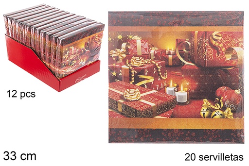 [113933] Pack 20 tovaglioli di carta decorati natalizi a 3 veli 33 cm