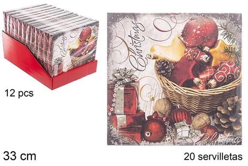 [113935] Pack 20 serviettes 3 épaisseurs décorées Noël 33 cm