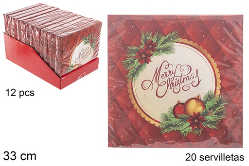 [113938] Pack 20 20 serviettes 3 épaisseurs décorées Noël 33 cm