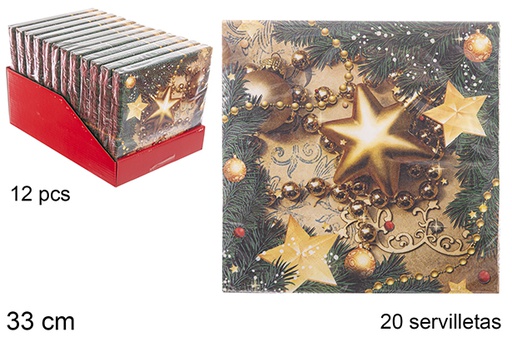 [113944] Pack 20 serviettes 3 épaisseurs décorées Noël 33 cm