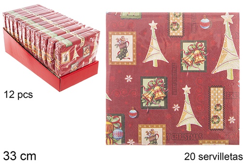[113954] 20 serviettes en papier décorées de noël à 3 plis 25cm
