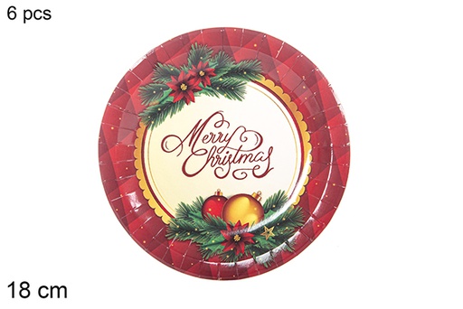 [113987] 6 piatti di carta decorati natalizi 18 cm 