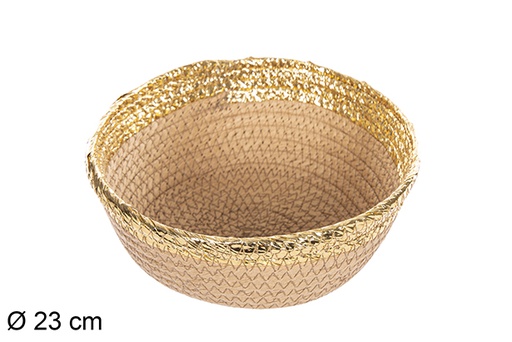 [112369] Round basket rope natural paper gold edge 23 cm
