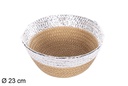 Round basket rope natural paper silver edge 23 cm