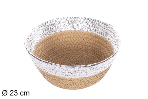 [112370] Round basket rope natural paper silver edge 23 cm