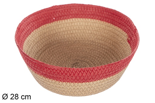 [112371] Round basket rope natural paper red edge 28 cm