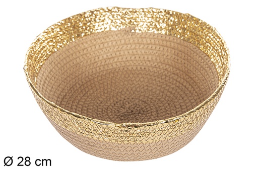 [112372] Round rope basket natural paper gold edge 28 cm