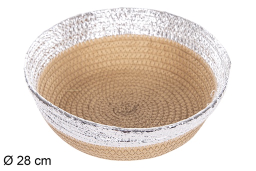 [112373] Round basket rope natural paper silver edge 28 cm