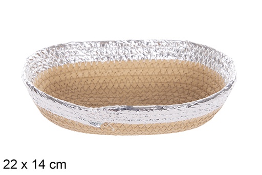 [112391] Oval basket rope natural paper silver edge 22x14 cm