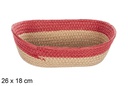 Cesta oval corda papel natural borda vermelha 26x18 cm