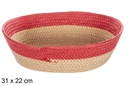 Oval basket rope natural paper red edge 31x22 cm