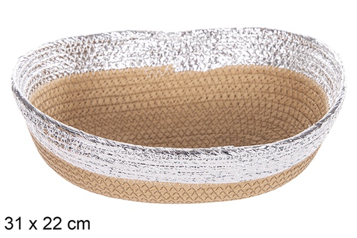 [112400] Oval basket rope natural paper silver edge 31x22 cm