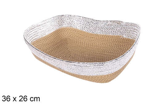 [112403] Rectangular basket rope natural paper silver edge 36x26 cm