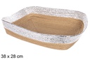 Cesto rettangolare in corda carta naturale bordo argento 38x28 cm