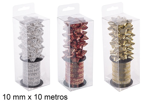 [112456] Christmas gift ribbon with 4 bows assorted colors 10 mm x 10 meters