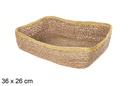 Panier rectangulaire en jonc de mer et jute doré 36x26 cm