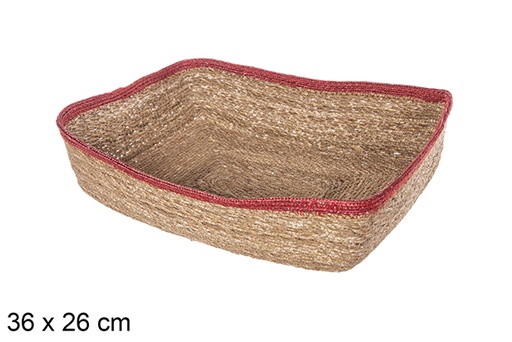 [113246] Cesta seagrass y yute rojo rectangular 36x26cm
