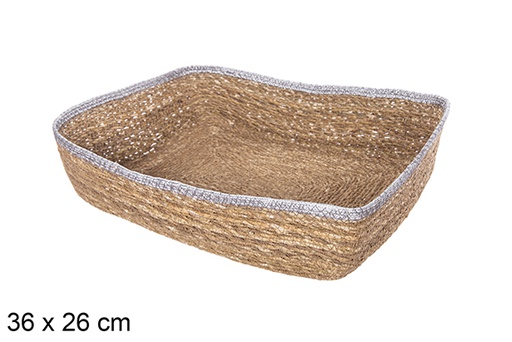 [113247] Rectangular seagrass and jute silver basket 36x26 cm