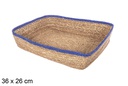 Rectangular seagrass and blue jute basket 36x26 cm