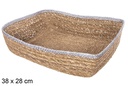 Rectangular seagrass and jute silver basket 38x28 cm