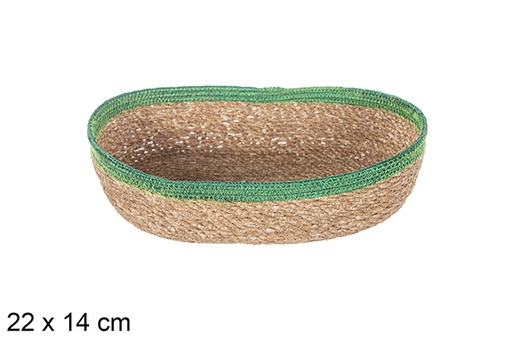 [113258] Oval seagrass and green jute basket 22x14 cm