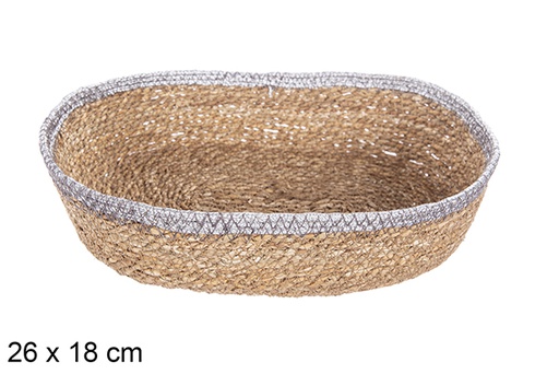 [113262] Oval seagrass and jute silver basket 26x18 cm