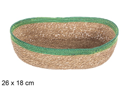 [113263] Oval seagrass and green jute basket 26x18 cm