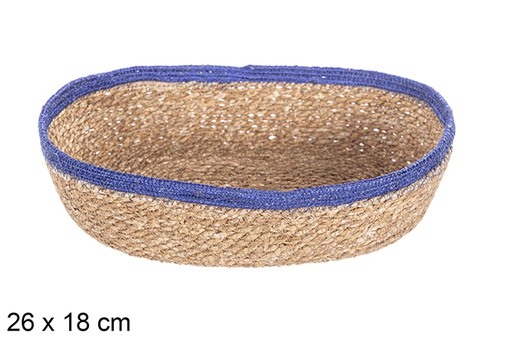 [113267] Oval seagrass and blue jute basket 26x18 cm