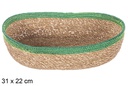 Oval seagrass and green jute basket 31x22 cm