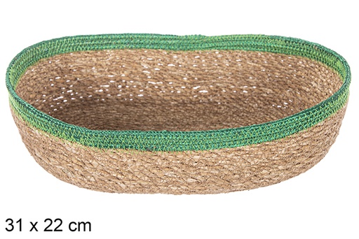[113272] Oval seagrass and green jute basket 31x22 cm