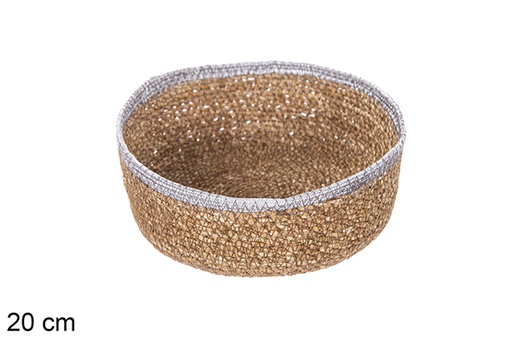 [113277] Round seagrass and jute silver basket 20 cm