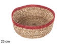 Round seagrass and red jute basket 23 cm