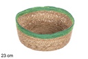 Cesto redondo de ervas marinhas e juta verde 23 cm