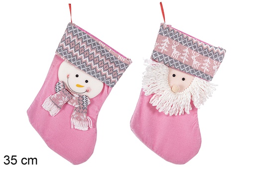 [113379] Pink Christmas stocking decorated assorted 35 cm